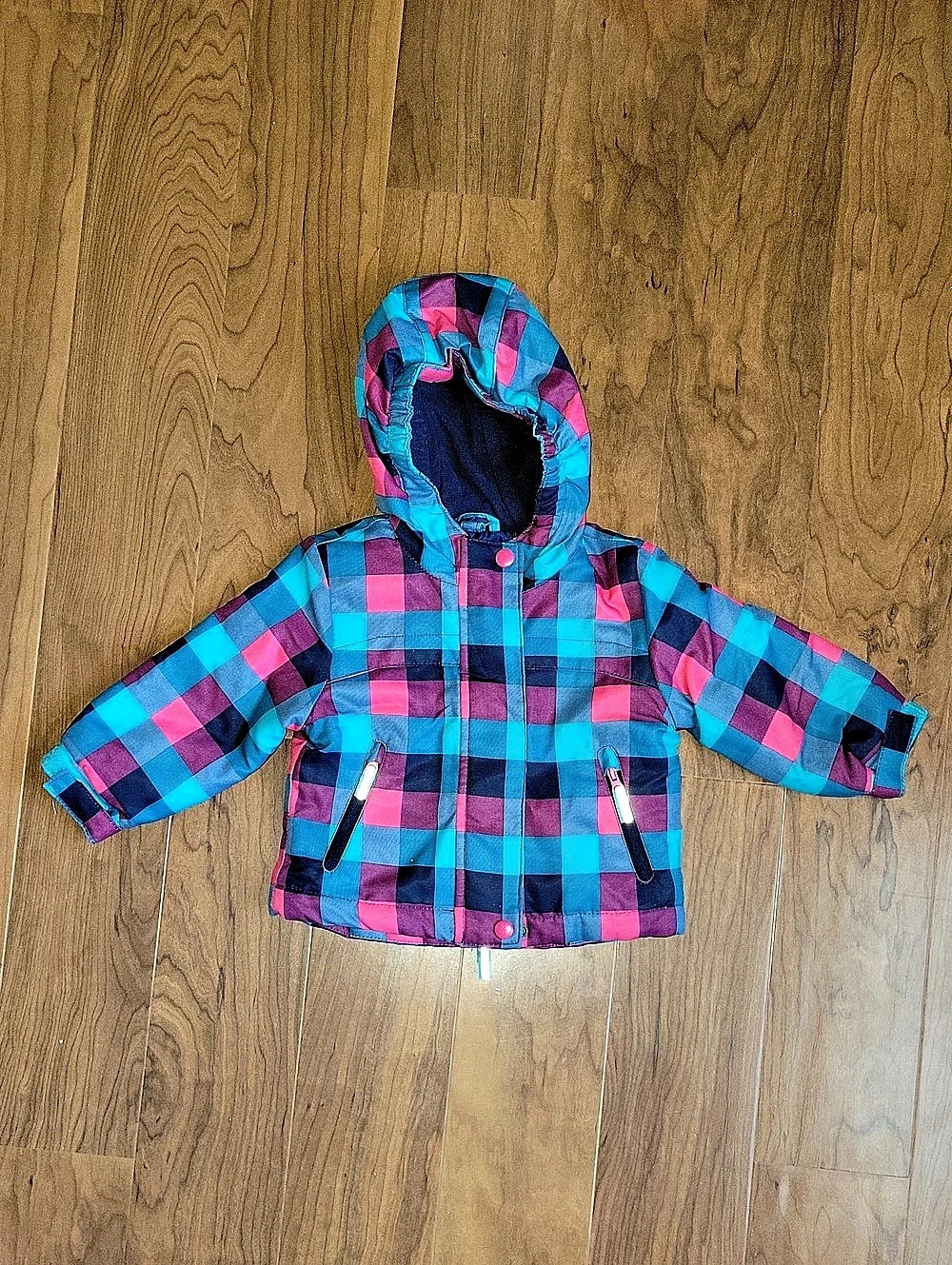 Cat & Jack 2 Layer Toddler Plaid Winter Jacket Girls 12M Blue & Pink - Picture 1 of 4